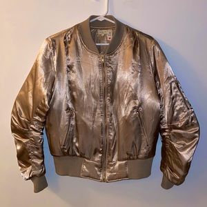 Champagne Rose Gold Satin Bomber Jacket